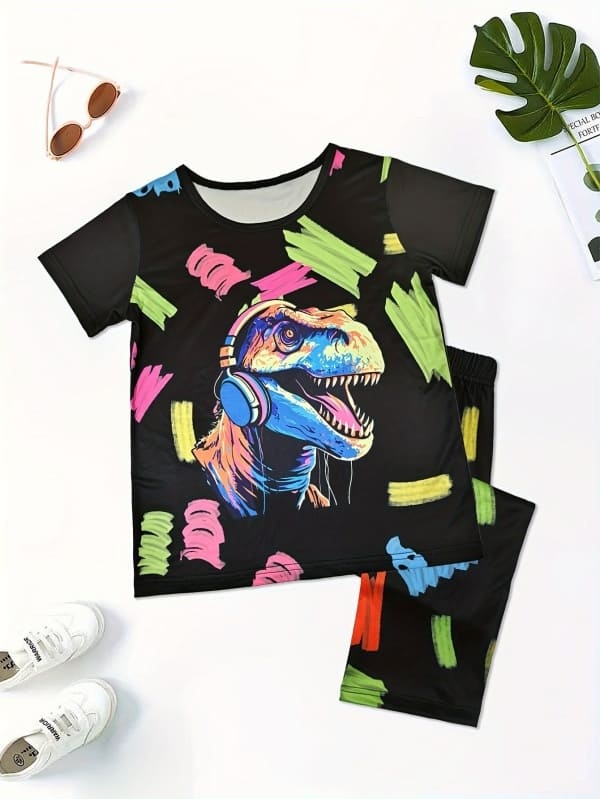 Little Maven Girls Dinosaur Print Organic Cotton Pajama Set