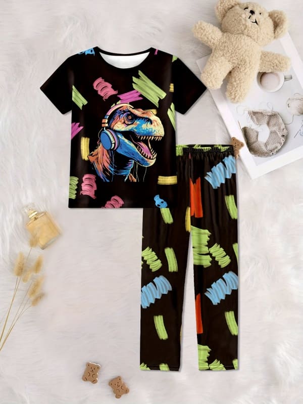 Little Maven Girls Dinosaur Print Organic Cotton Pajama Set