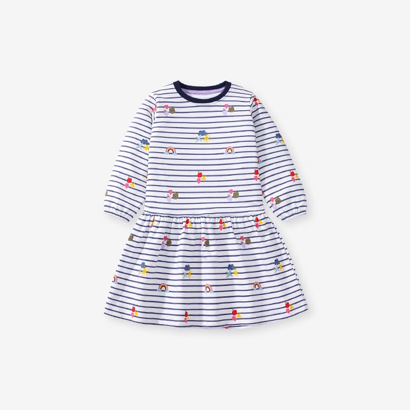 Little Maven Organic Cotton Striped Long Sleeve Dress for Girls