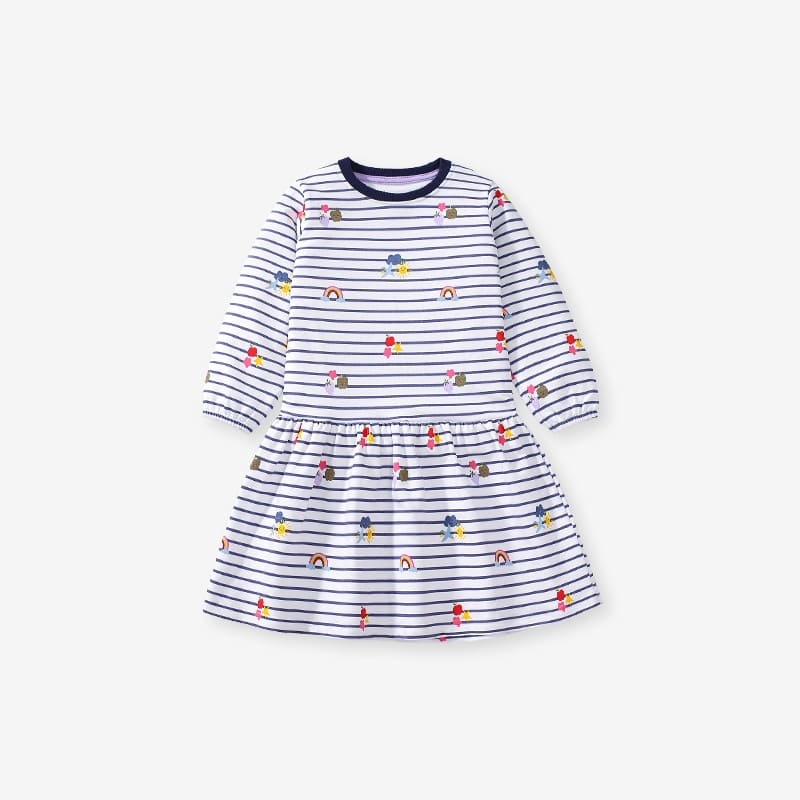 Little Maven Organic Cotton Striped Long Sleeve Dress for Girls