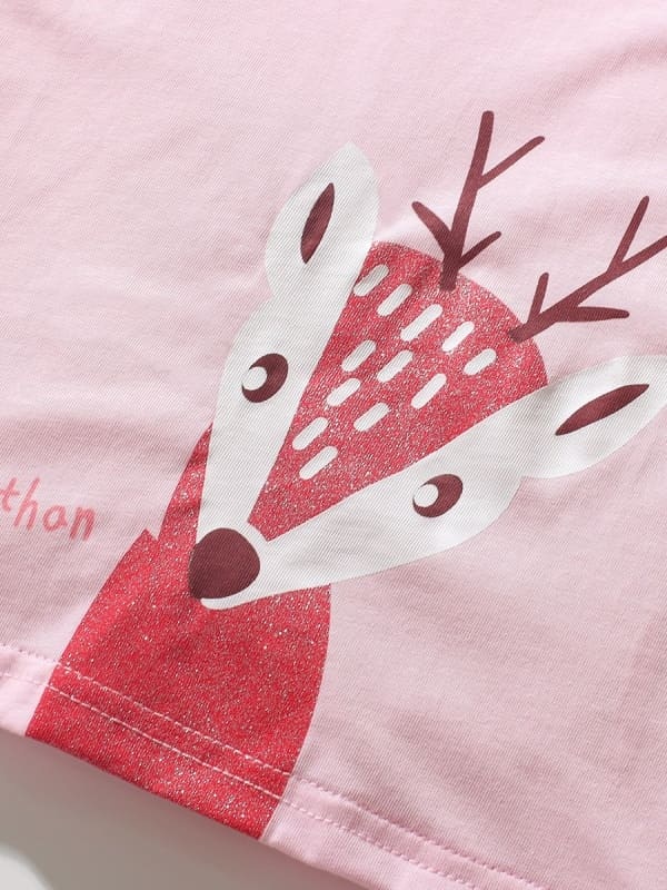 Little Maven Girls Cute Deer Pattern Cotton Short Sleeve Tee