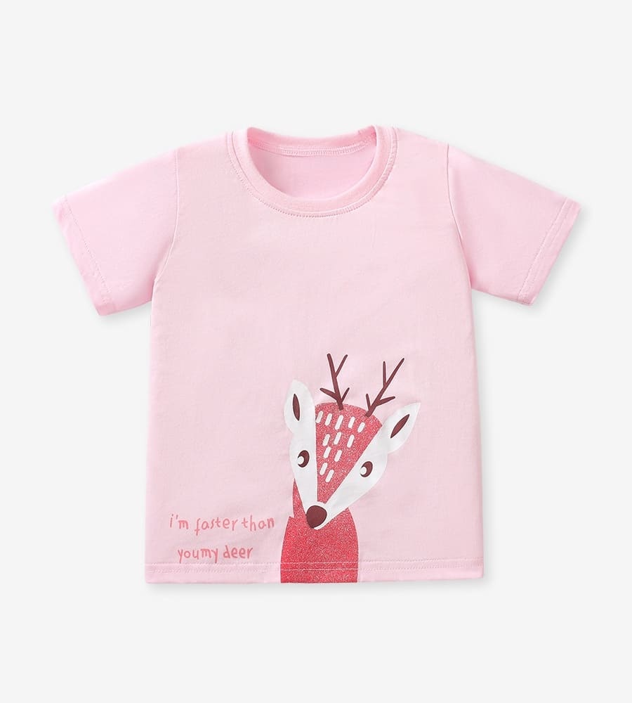 Little Maven Girls Cute Deer Pattern Cotton Short Sleeve Tee