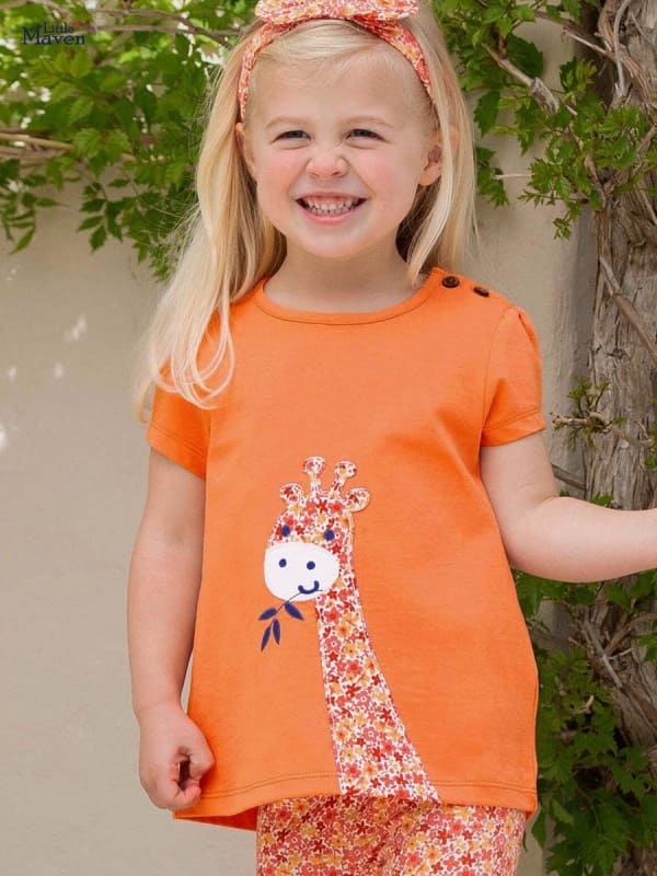 Little Maven Girls Cute Giraffe Pattern Cotton Short Sleeve T-Shirt