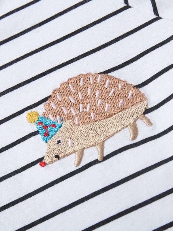 Little Maven Girls Cute Hedgehog Cotton Striped Tee