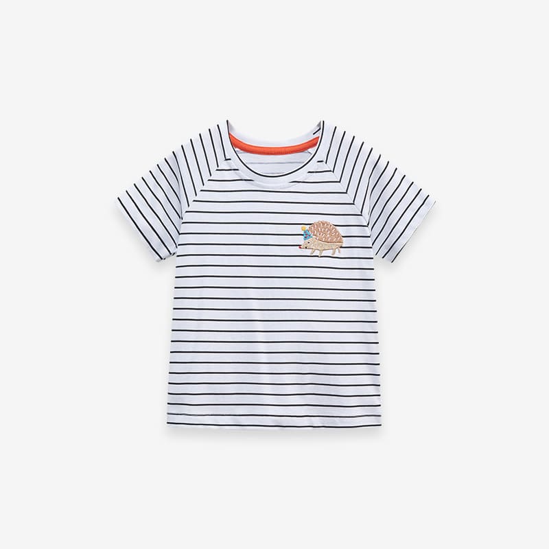 Little Maven Girls Cute Hedgehog Cotton Striped Tee