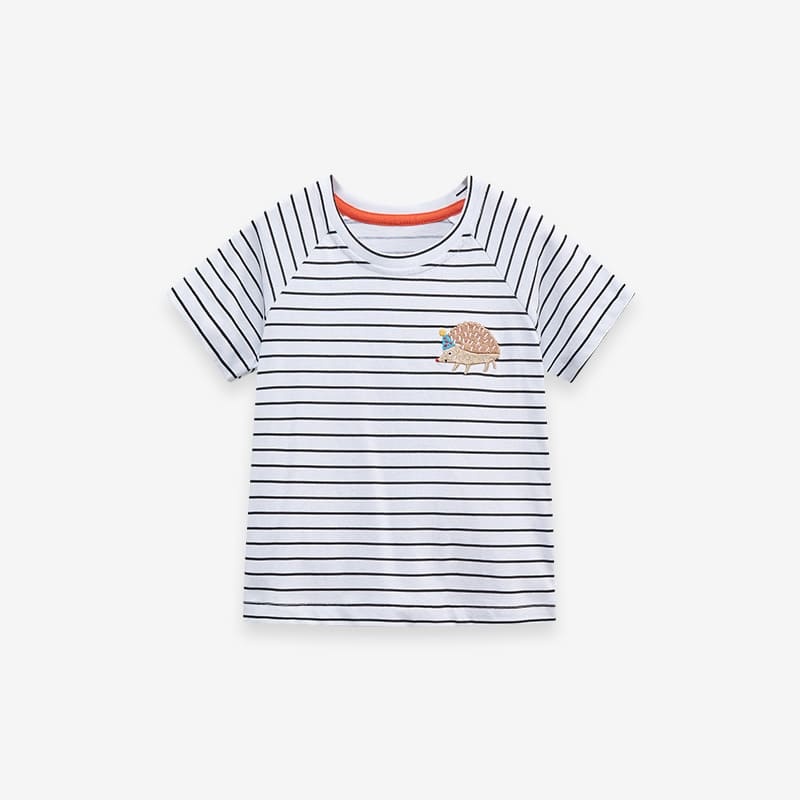 Little Maven Girls Cute Hedgehog Cotton Striped Tee