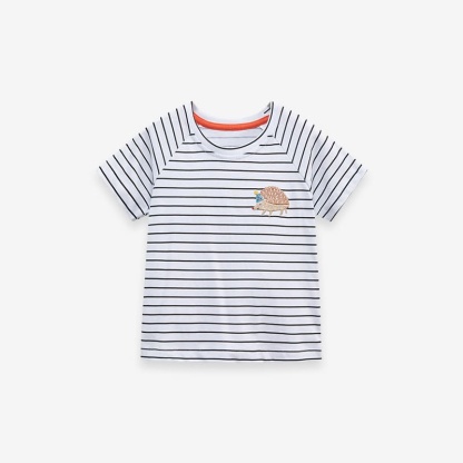 Little Maven Girls Cute Hedgehog Cotton Striped Tee