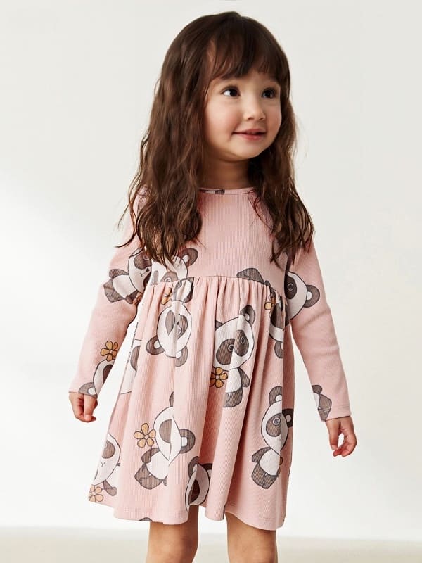 Adorable Panda Print Cotton Dress for Toddler Girls