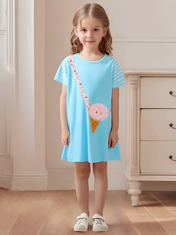 Little Maven Kid Girls Plush Doll Embroidered Cotton Dress