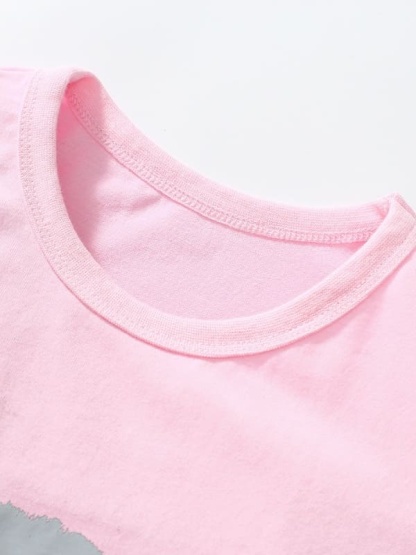 Little Maven Girls Cute Rabbit Pattern Cotton Short Sleeve Tee