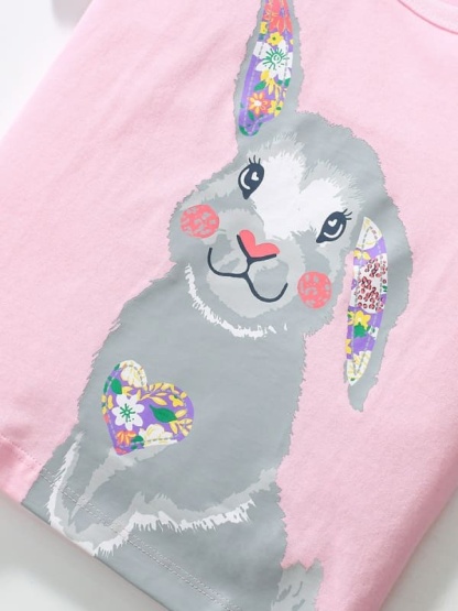 Little Maven Girls Cute Rabbit Pattern Cotton Short Sleeve Tee