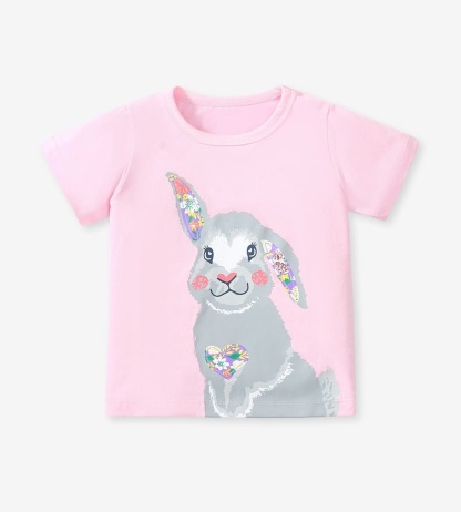 Little Maven Girls Cute Rabbit Pattern Cotton Short Sleeve Tee