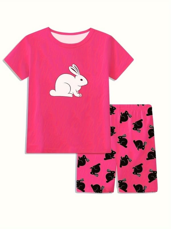 Little Maven Girls Cute White Rabbit Cotton Pajama Set