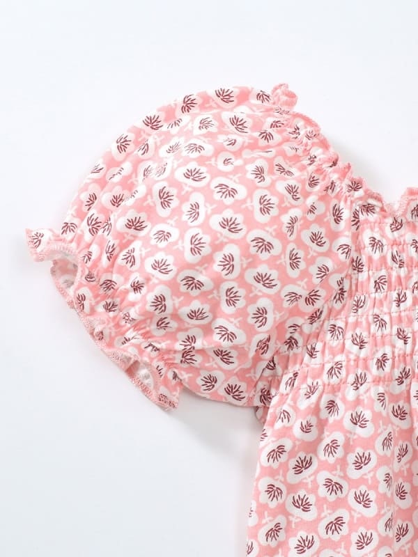 Little Maven Girls Floral Print Cotton Balloon Sleeve Tee