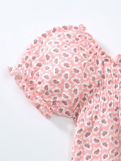 Little Maven Girls Floral Print Cotton Balloon Sleeve Tee