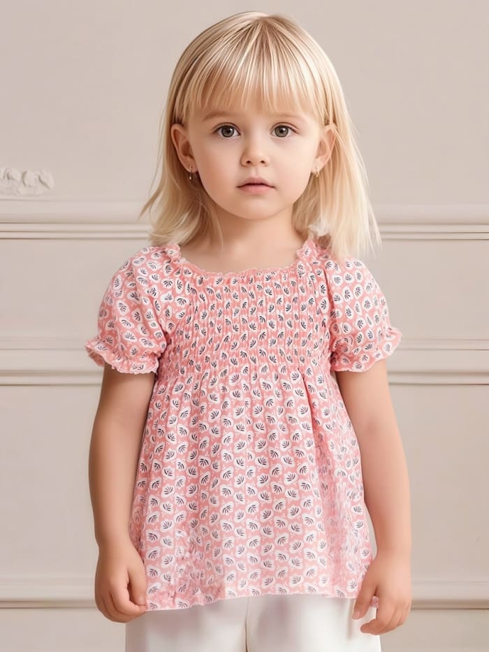 Little Maven Girls Floral Print Cotton Balloon Sleeve Tee