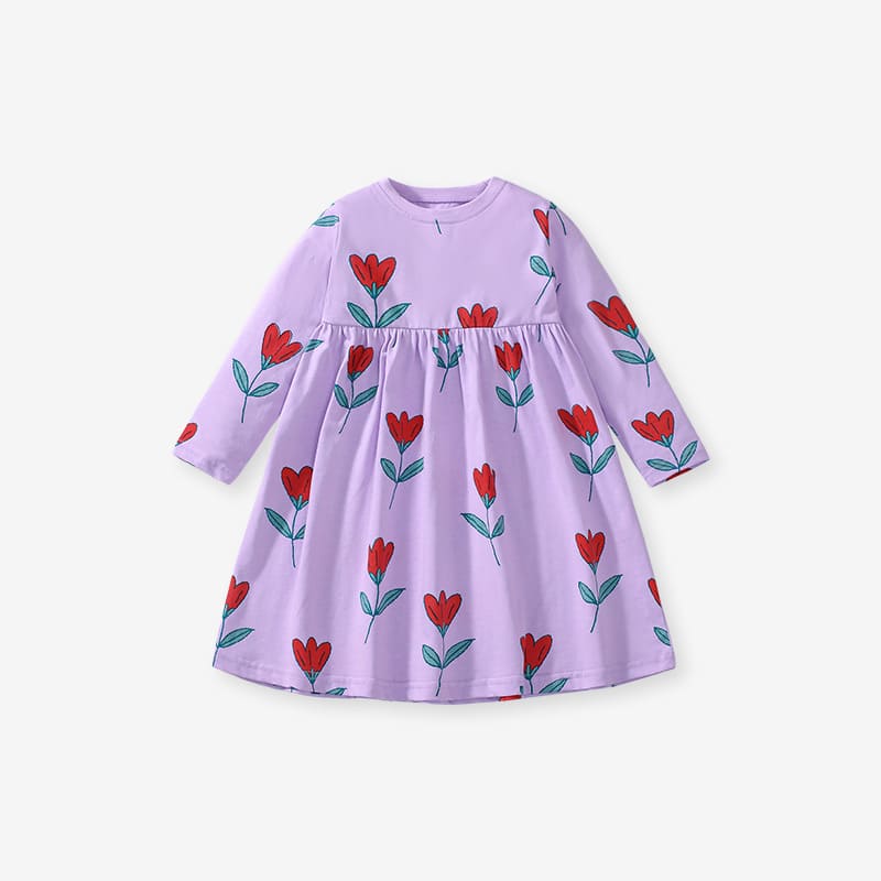 Little Maven Kid Girls Floral Print Cotton Long Sleeve Dress