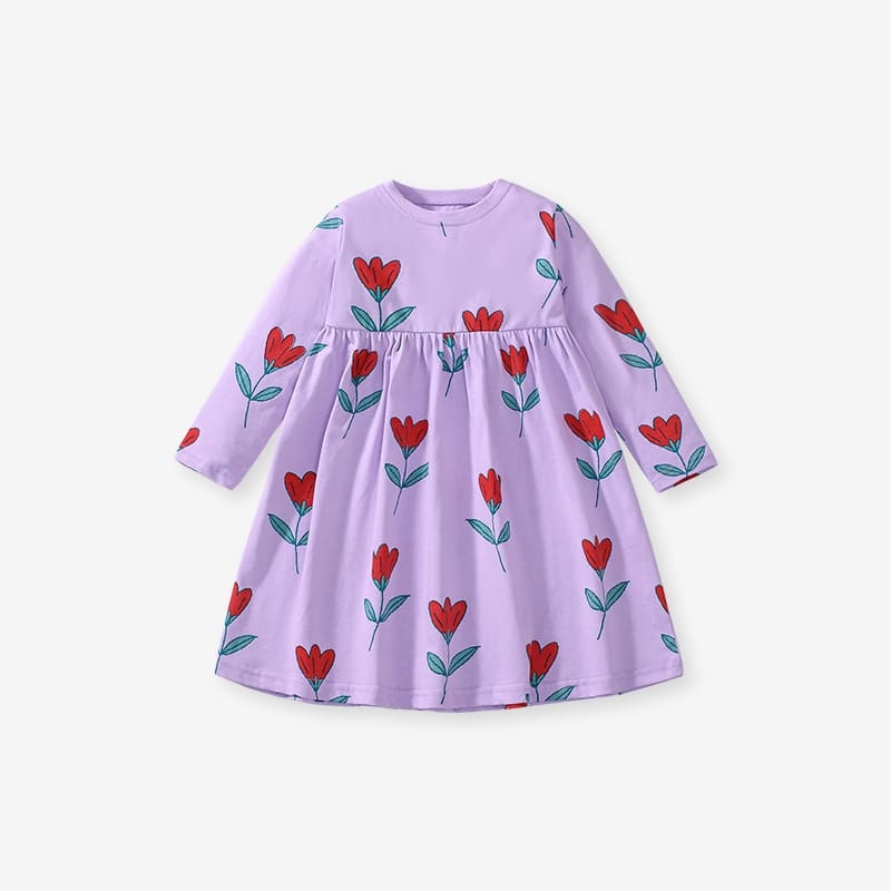 Little Maven Kid Girls Floral Print Cotton Long Sleeve Dress