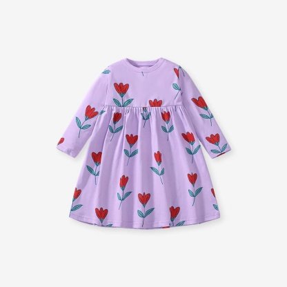 Little Maven Kid Girls Floral Print Cotton Long Sleeve Dress