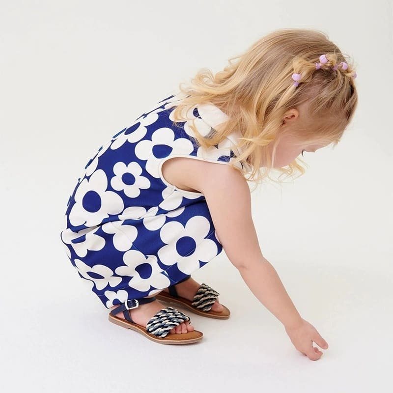 Kid Girls Floral Print Cotton Sleeveless Lapel Dress