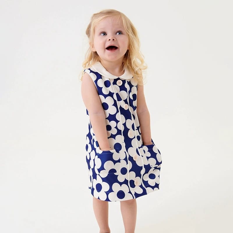 Kid Girls Floral Print Cotton Sleeveless Lapel Dress