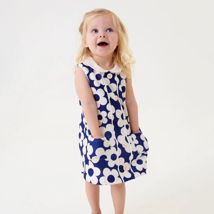 Kid Girls Floral Print Cotton Sleeveless Lapel Dress