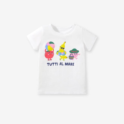 Little Maven Girls Fruit Letters Printed Organic Cotton Tee