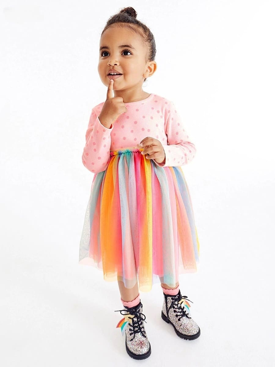 Little Maven Polka Dot Gradient Mesh Dress for Toddler Girls