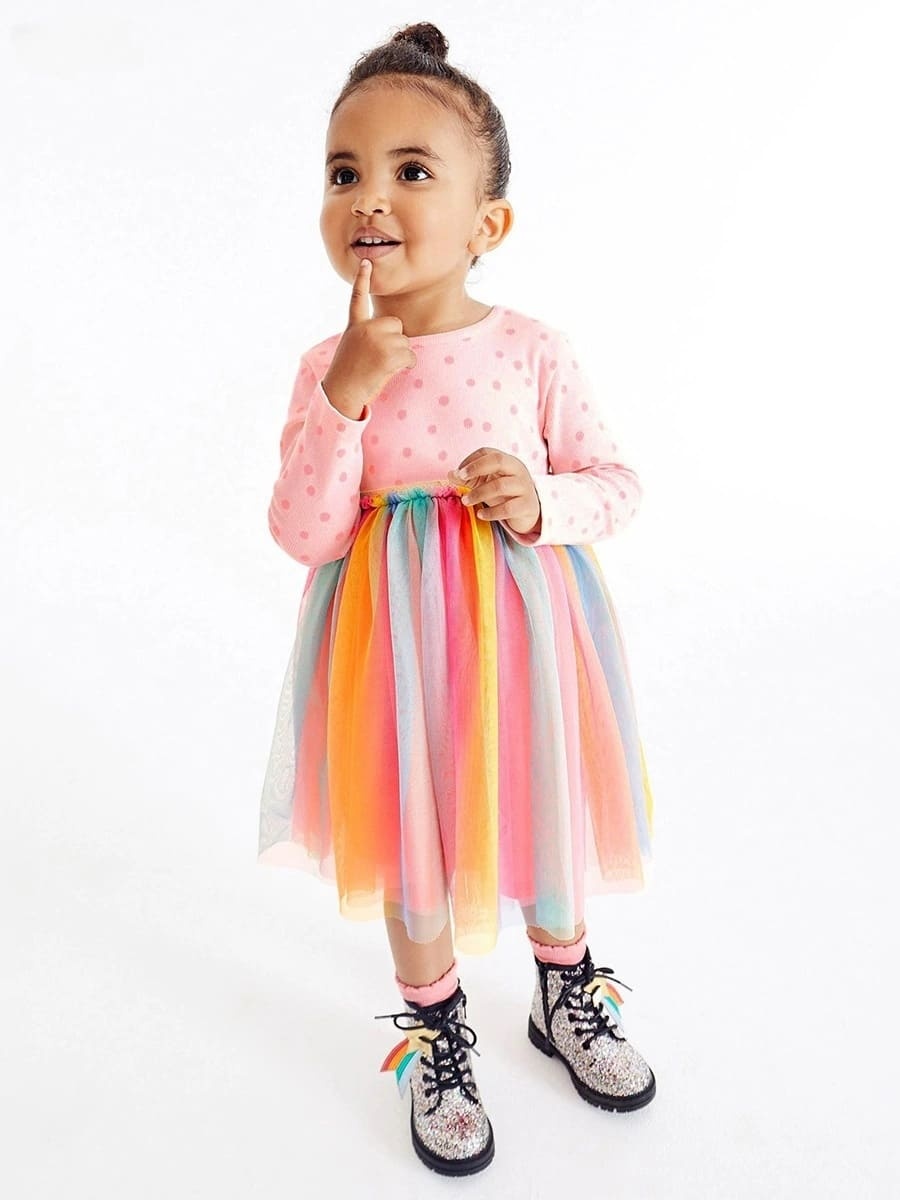 Little Maven Polka Dot Gradient Mesh Dress for Toddler Girls