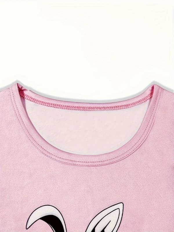 Little Maven Girls Rabbit Letter Print Cotton Short Sleeve Pajama Set