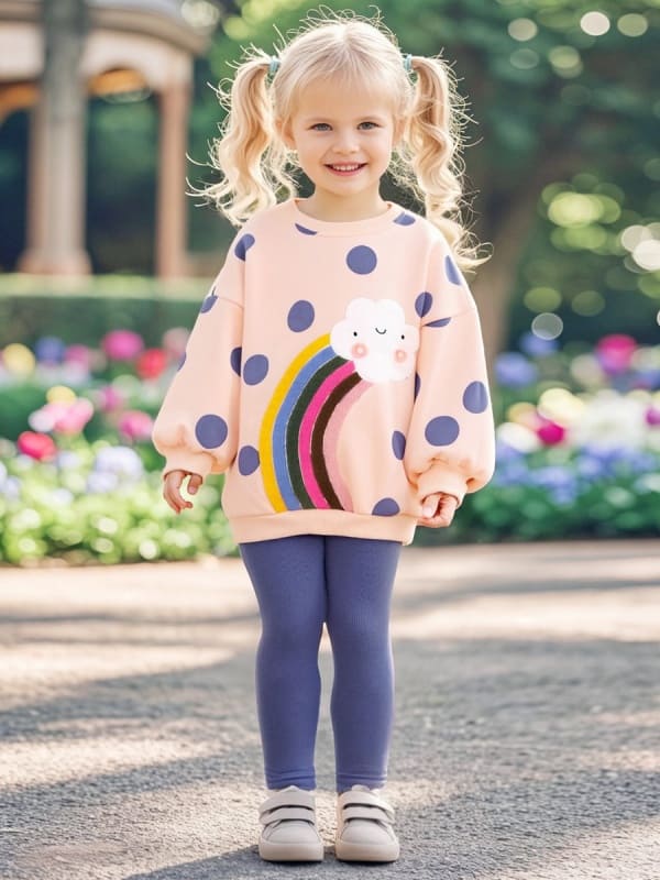 Rainbow Cloud & Polka Dot Sweatshirt & Leggings Set for Kid Girls