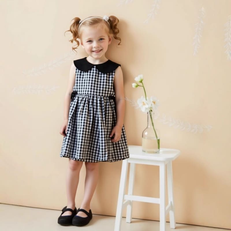 Little Maven Girls Retro Pan Collar Cotton Plaid Princess Dress