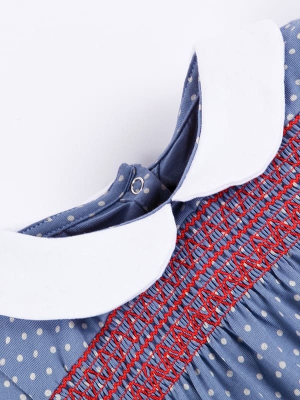 Little Maven Girls Short Sleeve Cotton Polka Dot Doll Collar Dress