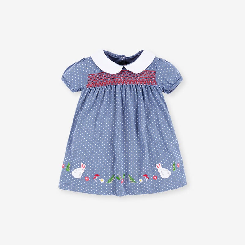 Little Maven Girls Short Sleeve Cotton Polka Dot Doll Collar Dress
