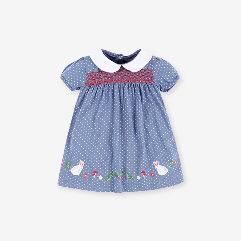 Little Maven Girls Short Sleeve Cotton Polka Dot Doll Collar Dress