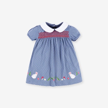 Little Maven Girls Short Sleeve Cotton Polka Dot Doll Collar Dress