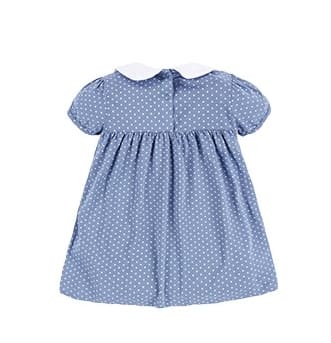 Little Maven Girls Short Sleeve Cotton Polka Dot Doll Collar Dress