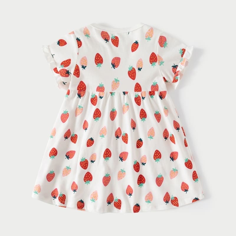 Little Maven Girls Strawberry Print Cotton Short Sleeve Dress