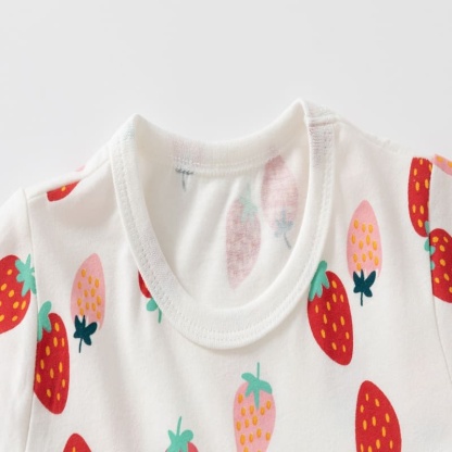 Little Maven Girls Strawberry Print Cotton Short Sleeve Dress