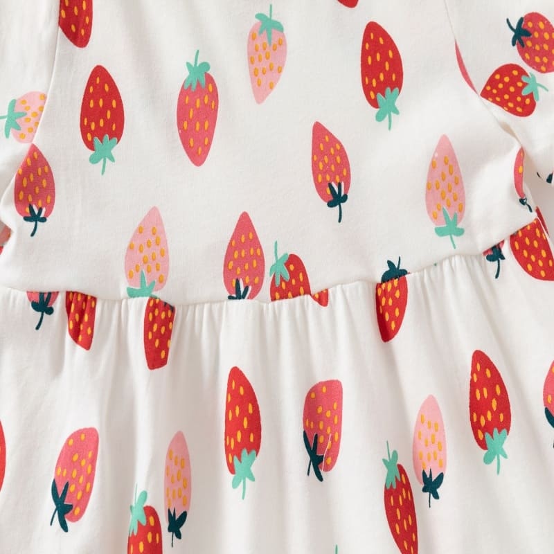 Little Maven Girls Strawberry Print Cotton Short Sleeve Dress