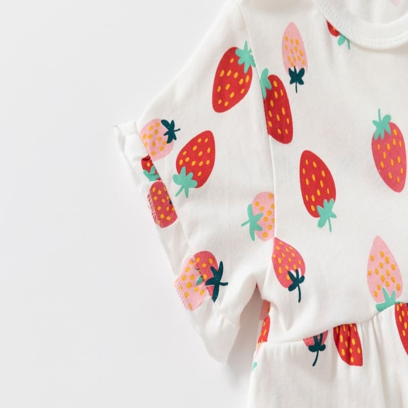 Little Maven Girls Strawberry Print Cotton Short Sleeve Dress