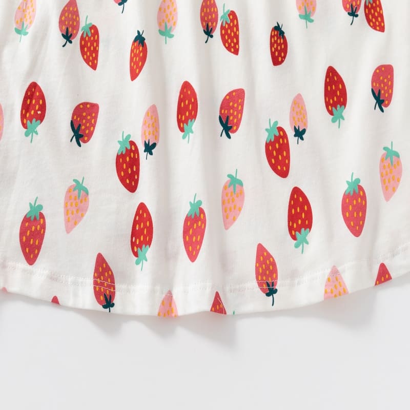 Little Maven Girls Strawberry Print Cotton Short Sleeve Dress