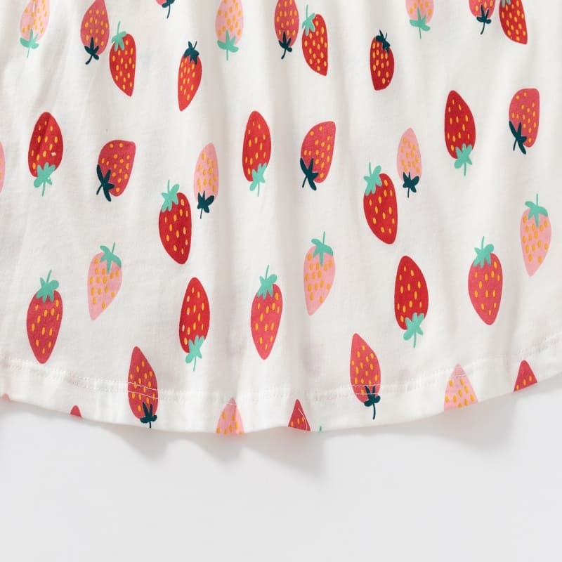 Little Maven Girls Strawberry Print Cotton Short Sleeve Dress