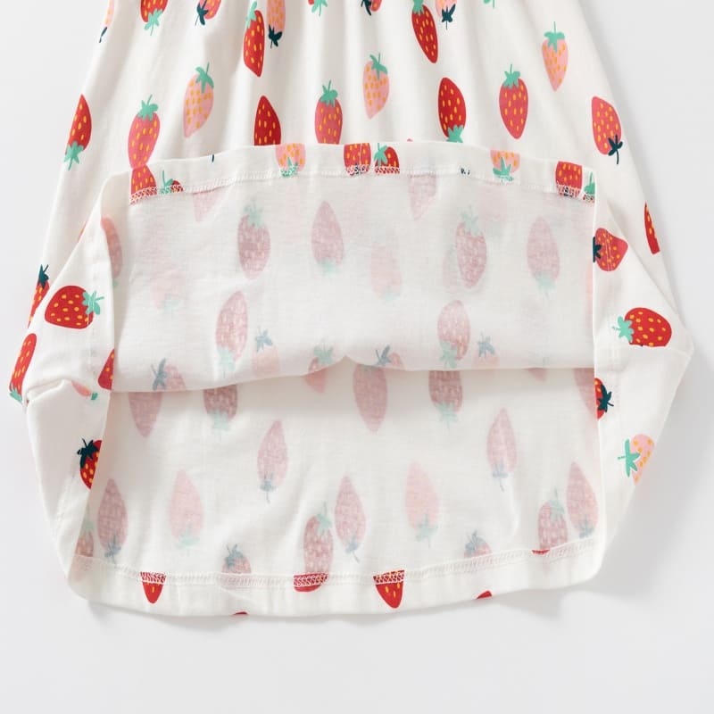 Little Maven Girls Strawberry Print Cotton Short Sleeve Dress