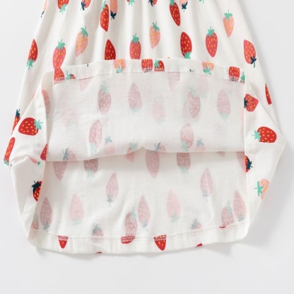 Little Maven Girls Strawberry Print Cotton Short Sleeve Dress