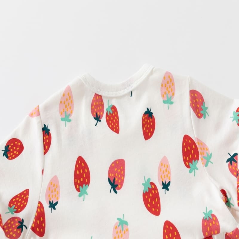 Little Maven Girls Strawberry Print Cotton Short Sleeve Dress