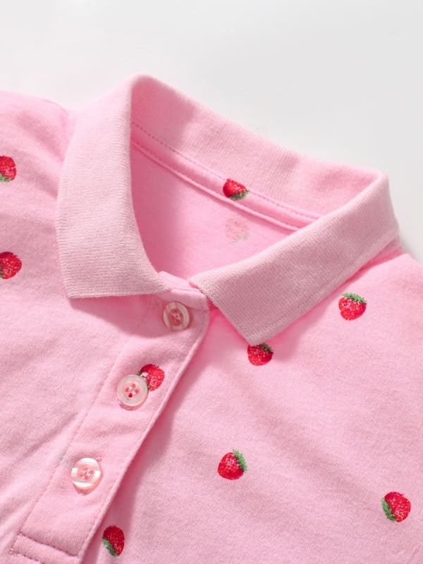Little Maven Girls Strawberry Print Cotton Short Sleeve Polo Shirt
