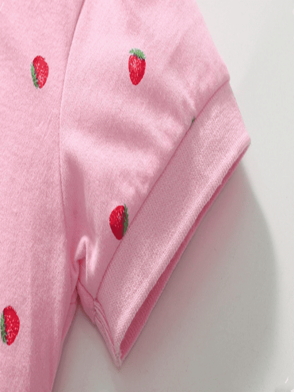 Little Maven Girls Strawberry Print Cotton Short Sleeve Polo Shirt