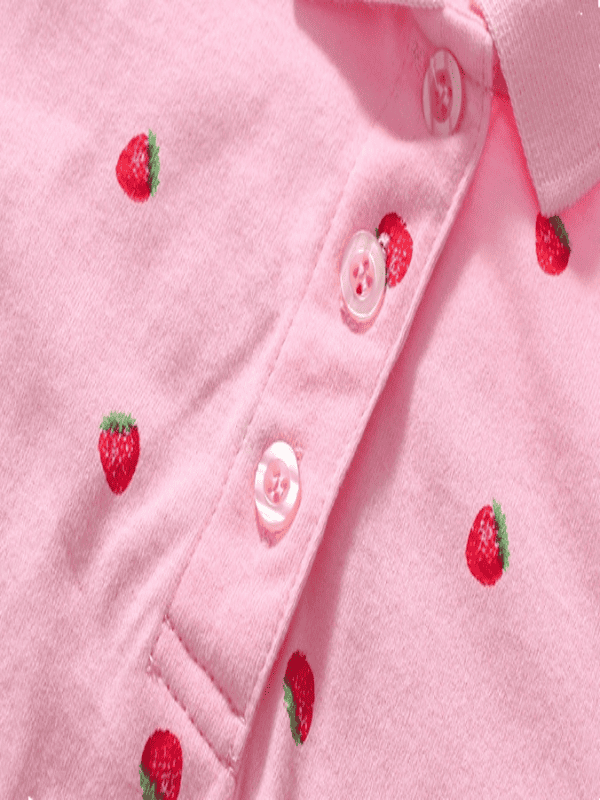Little Maven Girls Strawberry Print Cotton Short Sleeve Polo Shirt
