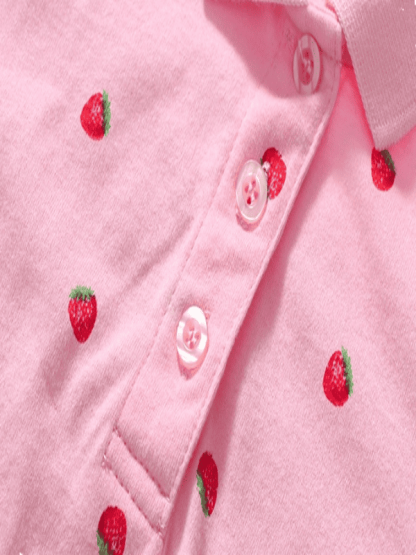 Little Maven Girls Strawberry Print Cotton Short Sleeve Polo Shirt